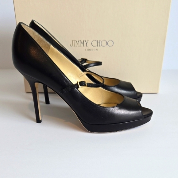 Jimmy Choo 'AMINA' Leather Platform Mary Jane Pumps Shoes, Black - Picture 3 of 9